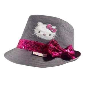 Hello Kitty Gray Fedora‎ Hat Sparkle Sequins Bow Kids Girls